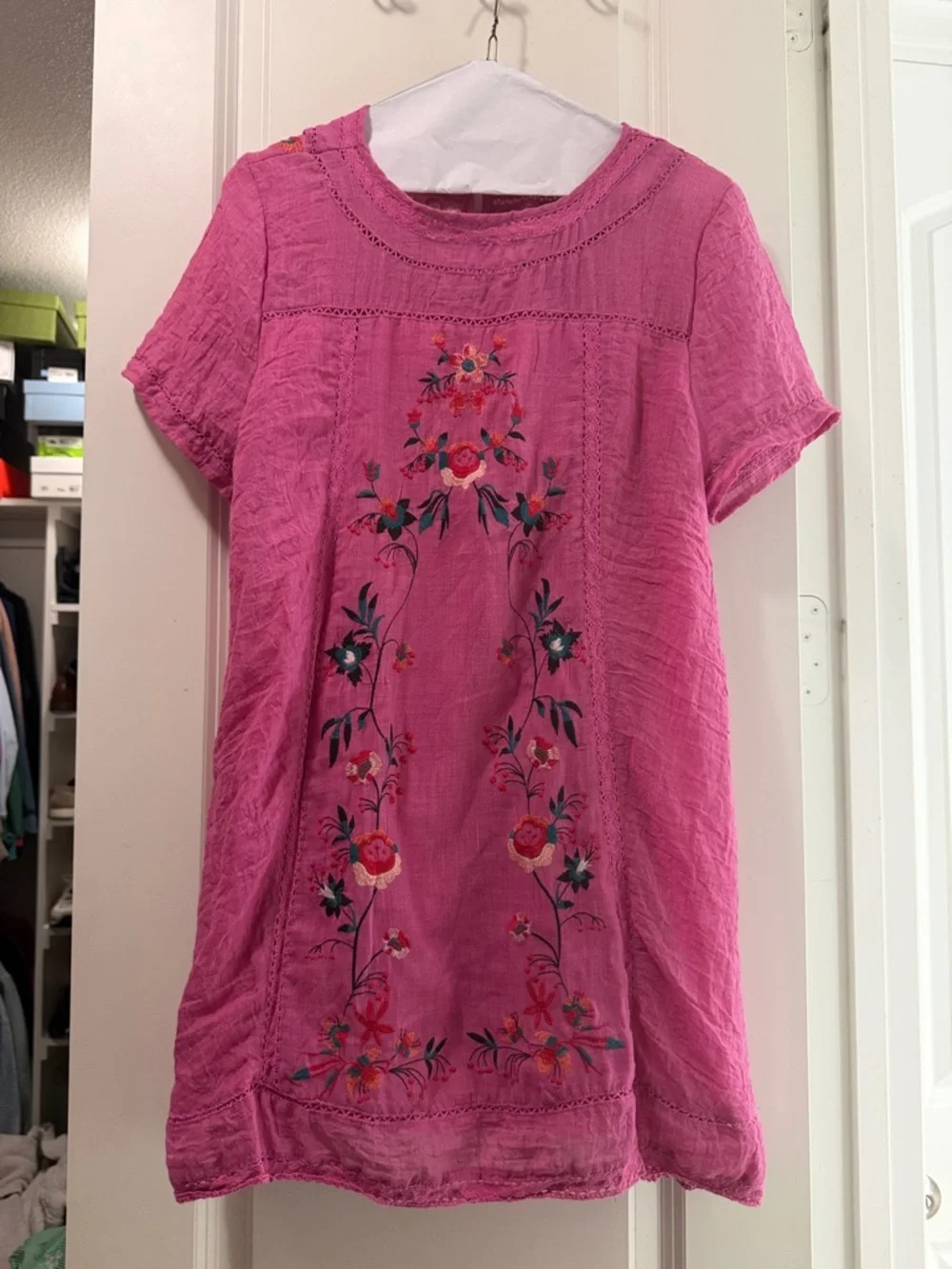 Umgee Pink Embroidered Short Sleeve Tunic Dress - Picture 1 of 1